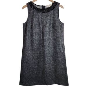 Loft Tweed Dress Women's Medium Sleeveless Sequin‎ Beaded Collar Grey